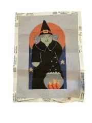Kathy Schenkel Handpainted Needlepoint Canvas Witch Cauldron Moon 18 Mesh Canvas