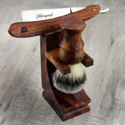 Men Wooden Shaving Kit Synthetic Hair Brush Straight Safety Razor Shaver Stand