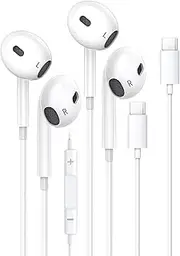 USB C Headphones,(2 Pack) USB Type C Earphones for iPhone 15 HiFi Stereo Noise Earbuds reduction with Mic&Volume Control for iPhone 15 pro, iPad Pro, Galaxy S23/S22/S21/S20/Ultra Note 10/20, Pixel 7/6