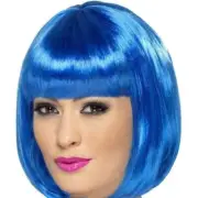Blue Short Bob Fringe Wig - Perfect for Parties! 12 Inch Adult Style