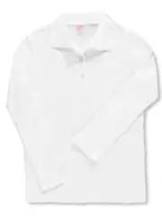 French Toast Big Girls' Plus L/S Fitted Knit Polo With Picot Collar