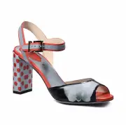 FENDI Heels Sandalo Fascia Grey Red Dots Flower Made in Italy 7.5, 8 Sandal Shoe