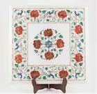 18" Marble Side / Corner Table top Floral inlay semi precious stones inlay work