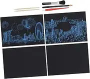 JOINPAYA 7pcs Colorful Urban Night View Scratch Painting DIY with Bamboo Sticks Gold Plated Pen Scraper for Creative Crafts Home Decoration