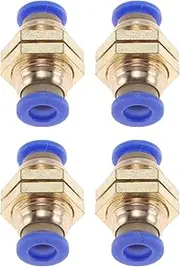 X AUTOHAUX Push to Connect Air Fittings 1/4" Bulkhead Union Plastic Metal 4 Pcs Blue Gold Tone