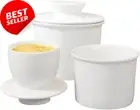 French Butter Crock for Counter with Water Line Butter Dish Storage (White)