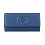 【GUCCI 古馳】GUCCI SOHO系列雙G LOGO牛皮12卡扣式長夾(海洋藍)