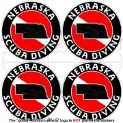 NEBRASKA SCUBA DIVING Flag-Map Shape USA Circular Vinyl Stickers, Decals 50mm x4