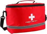 Red Cylinder Shape First Aid Kit Handheld Emergency Bag with Shoulder Strap for Outdoor Activities and Travel Accessories
