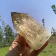 390g Natural yellow crystal Obelisk Carved Quartz Crystal Wand Point