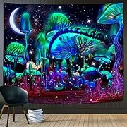 Mushroom Tapestry Trippy Tapestry for Bedroom Blacklight Aesthetic Tapestries Black Light Poster Trippy Wall Hanging Decor for Living Room Psychedelic Blue Purple Colorful Tapestry (36ʺL × 48ʺW)