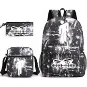 Billie Eilish Three-Piece School Bag Backpack Student Stationery Bag Printed Backpack Lightning Black~2