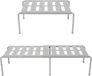 LYIYEYAN 2Pcs Cabinet Organizer Shelf Kitchen Counter Shelf Expandable Plastic Shelf Gray Spice Rack Shelf Pantry Storage Shelf for Cabinets Countertop Cupboard Pantry