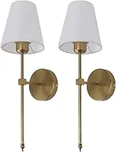 Wall Sconces Sets, 85‑265V 60W Hardwired Metal Light Fixtures with White Lampshade, E26 E27 Bulb Wall Lamp for Living Room, Bedroom, Bathroom, Corridor, Bedside (Gold)