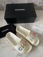 New Authentic CHANEL 22S Mules Slides Shoes Flats Slippers Ivory Size 36.5