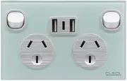 Contech Power Point & Switches Glass Panel (Ocean Blue 2 Powerpoint +2 USB A & USB C)