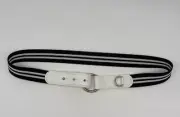 NWT Cole Haan Belt Womens Sz S M Black White Leather Trim Elastic Stretch Buckle