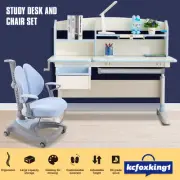 Kids Height Adjustable Ergonomic Study Desk and Chair Set Wooden 120cm Blue