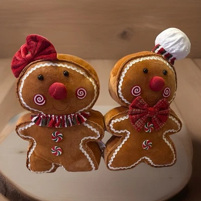 Set of 2 Gingerbread Man Boy with Chef Hat and Girl Plush Pillows New Tags