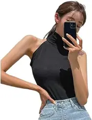 [Generic] Women's Casual Turtle Neck Slim Fitted Sleeveless Halter Tank Top