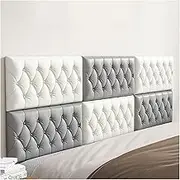 Self-Adhesive Wall Panels, Thickened Protection Wall Sticker, 3D Anti- Collision Wall Padding, Removable Leather Cladded Wallpaper Soft Cushion(Gray+White,2PCS)