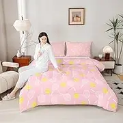 Erosebridal Tennis Sports Full Size Comforter Set, Pink Ball Games Soft Bed Set for Boys Girls Tennis Lover, Kids Racket Breathable Duvet Insert for Bedroom, Cartoon Activity Down Comforter