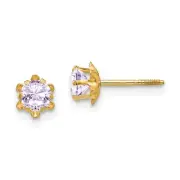 Kids 4mm Synthetic Alexandrite ScrewBack 14k Yellow Gold Stud Earrings
