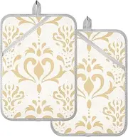 Pot Holders Kitchen Fashion Swedish Golden Flower Potholders with Pockets Kitchen Hot Pad Oven Mitts 2 Pack