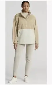 $248 RLX Ralph Lauren Women Beige Quilted Hybrid 1/4 Zip Pullover Jacket Large