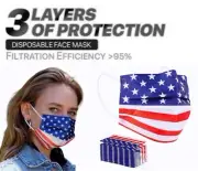 100 PCS Protective 3 Layer USA Flag Face Mask Respirator Disposable Masks BFE95%