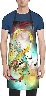 FHEDVBN Abstract Music Symbol Aprons with Pockets, Waterproof Apron for Women Men Kitchen Cooking Apron Adjustable Bib Apron Extra Long Grilling Aprons Chef Apron for Dishwashing, Black