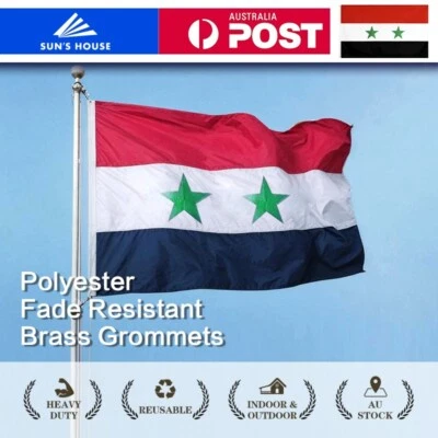 150x90cm Syrian Syria 2 Star Flag Polyester Heavy Duty Both Sides Outdoor Flag