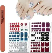 WOKOTO 6 Sheets Self-Adhesive Nail Polish Wraps For Toes And 1Pc Nail File Shinny Solid Silver Stickers Toe Nail Polish Strips For Women Girl Kids