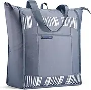 [Rachael Ray] Chillout Soft Cooler Bag, Large Reusable Insulated Grocery Bag with Zippered Top, Travel Tote for Hot or Cold Food, Grocery Tote Bag, Slate Stripe