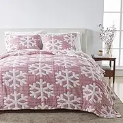 Great Bay Home Matelassé Coverlet with Pillow Shams for King Size Beds - Lightweight Bedspread, Winter-Themed Bedding Set - Snowflake Muslin (King/California King, Red/White)