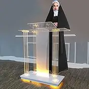 Acrylic Podium Pulpit, Transparent Pulpits for Churches, Clear Podiums Stand On Wheels, Mobile Desk Portable Floor Lectern with LED Light, Teacher Speaker Lecterns Speakers Podium