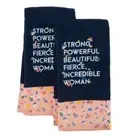Spring Floral Velour Kitchen Terry Tea Towels 2-pk. "Incredible Woman" Cotton