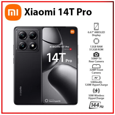 (New) Xiaomi 14T Pro 5G 12GB+512GB BLACK Dual SIM Unlocked Android Cell Phone