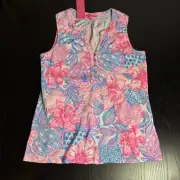 NWT LILLY PULITZER Womens S Sleeveless Essie Top Pink Isle Snappy Turtle Print