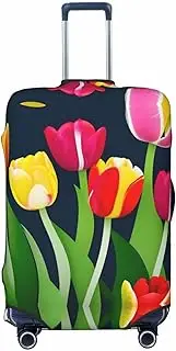 [CADREWY] Colorful Tulips pattern Print Travel Suitcase Cover Luggage Protector with Elastic Anti Scratch for Carry On, Black, Small