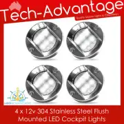 4 X 12V STAINLESS STEEL FLUSH MOUNTED CABIN COCKPIT TRANSOM BOAT YACHT LED LIGHT