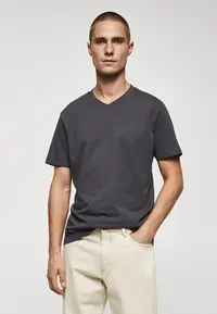 在飛比找ZALORA購物網優惠-Basic Cotton V-Neck T-Shirt