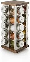Kamenstein 20 Jar Vintage Revolving Countertop Spice Rack Organizer with Spices Included, Free Spice Refills for 5 Years, Wood and Stainless Steel with Metal Caps