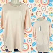 Carolyn Taylor Plus 2X Peach Satin Trim Crew Neckline Short Sleeve Top