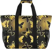 [sanluoli] Tote Collapsable Beach Bags Sandproof Canvas Tote Bag For Car, Animal Butterflies Gold Black, 1 size