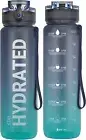 1 Sports Water Bottle - 32oz 1000ml Motivational Water Bottle with Time Marker