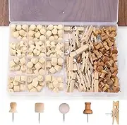 ZHIGOU 200 Wooden Pushpins - 5 Styles, Decorative Pushpins, Suitable for Cork Boards, Drawings, Offices, Maps, Photos, Posters, Classrooms, Bulletin Boards, Prayer Boards and Other Female Products