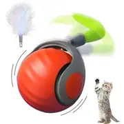 Feather Toy, Smart Indoor Cat Toy Ball, Automatic Motion Activated Cat Toy Ball, USB Rechargeable Cat Toy, Orange