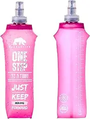 Motivational Soft Flask 500ml, Lightweight Collapsible Water Bottle, Running Water Bottle BPA Free Plastic, Leak Proof Foldable Water Bottle for Running Vests & Belts (Pink 2 x Soft Flask)