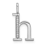 14K White Gold Real Diamond Lower Case Letter H Initial Pendant